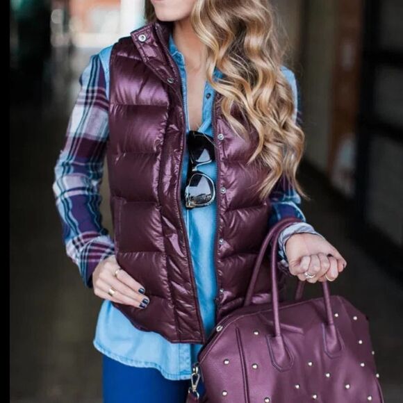 J. Crew Maroon Quilted Down Puffer Down Vest - Picture 1 of 10